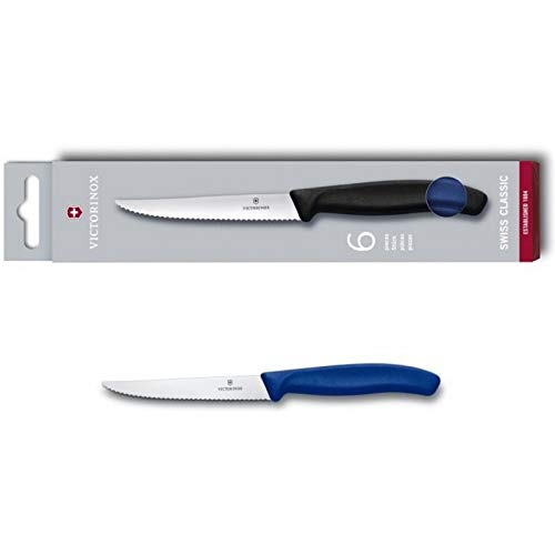 Victorinox 6.7233.6 Swiss Classic Steak Knife Set Ideal for Slicing a Wide Variety of Steak Cuts Serrated Blade in Black, Set of 6