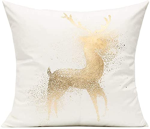 All Smiles White Gold Christmas Decorations Throw Pillow Covers 18X18 Set of 4 Winter Xmas Navidad Home Holiday Décor Velvet Cushion Cases for Sofa Tree Snowflake Reindeer