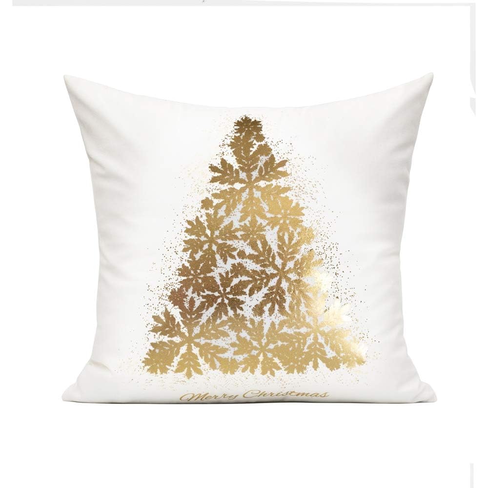 All Smiles White Gold Christmas Decorations Throw Pillow Covers 18X18 Set of 4 Winter Xmas Navidad Home Holiday Décor Velvet Cushion Cases for Sofa Tree Snowflake Reindeer