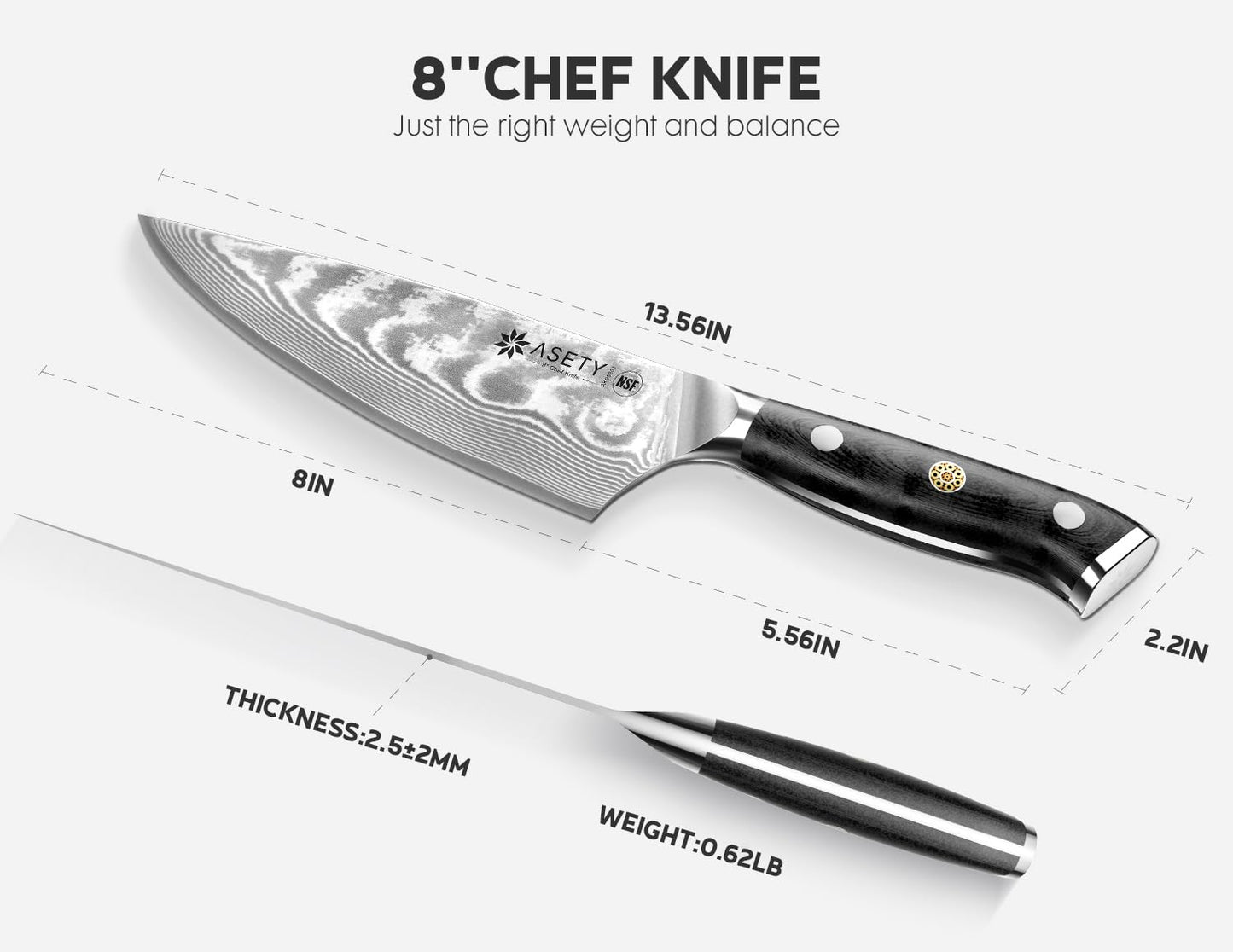 Damascus Knife Set 3 PCS, NSF Food-Safe Japanese Kitchen Knife Set with VG10 Steel Core, Ultra-Sharp Professional Chef Knife Set and Full Tang G10 Handle, Elegant Box