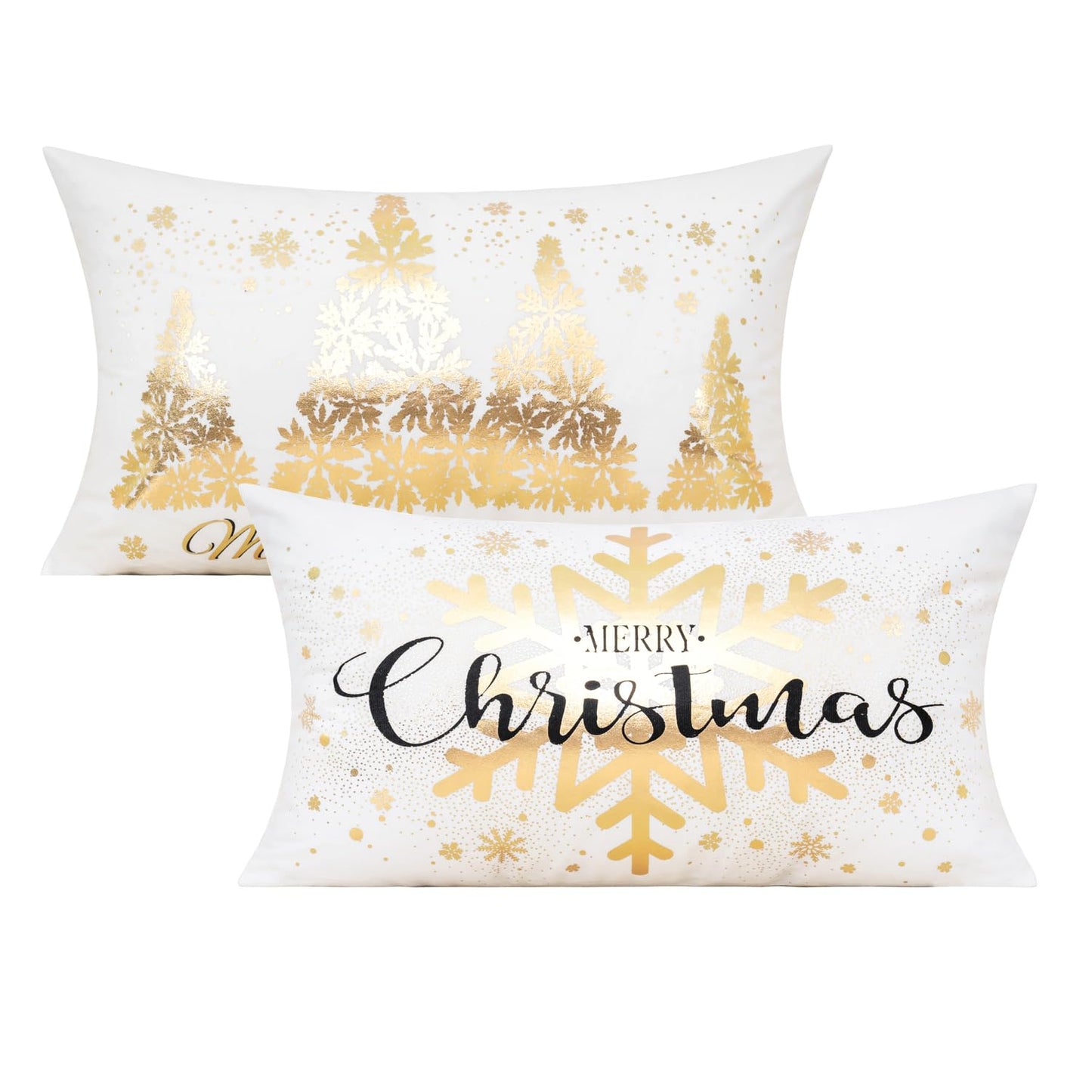 All Smiles White Gold Christmas Decorations Throw Pillow Covers 18X18 Set of 4 Winter Xmas Navidad Home Holiday Décor Velvet Cushion Cases for Sofa Tree Snowflake Reindeer