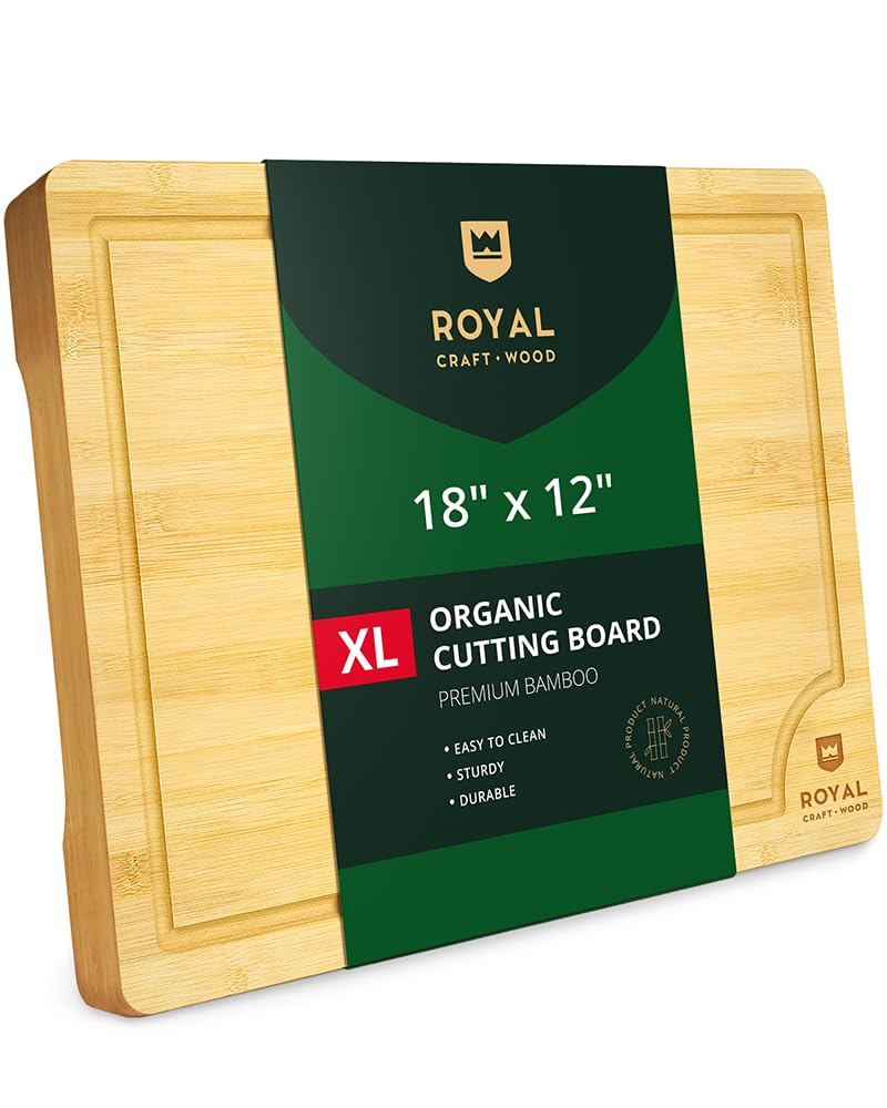 Wooden Cutting Boards for Kitchen Meal Prep & Serving - Bamboo Wood Cutting Board Set - Charcuterie & Chopping Butcher Block for Meat - Kitchen Gadgets Gift