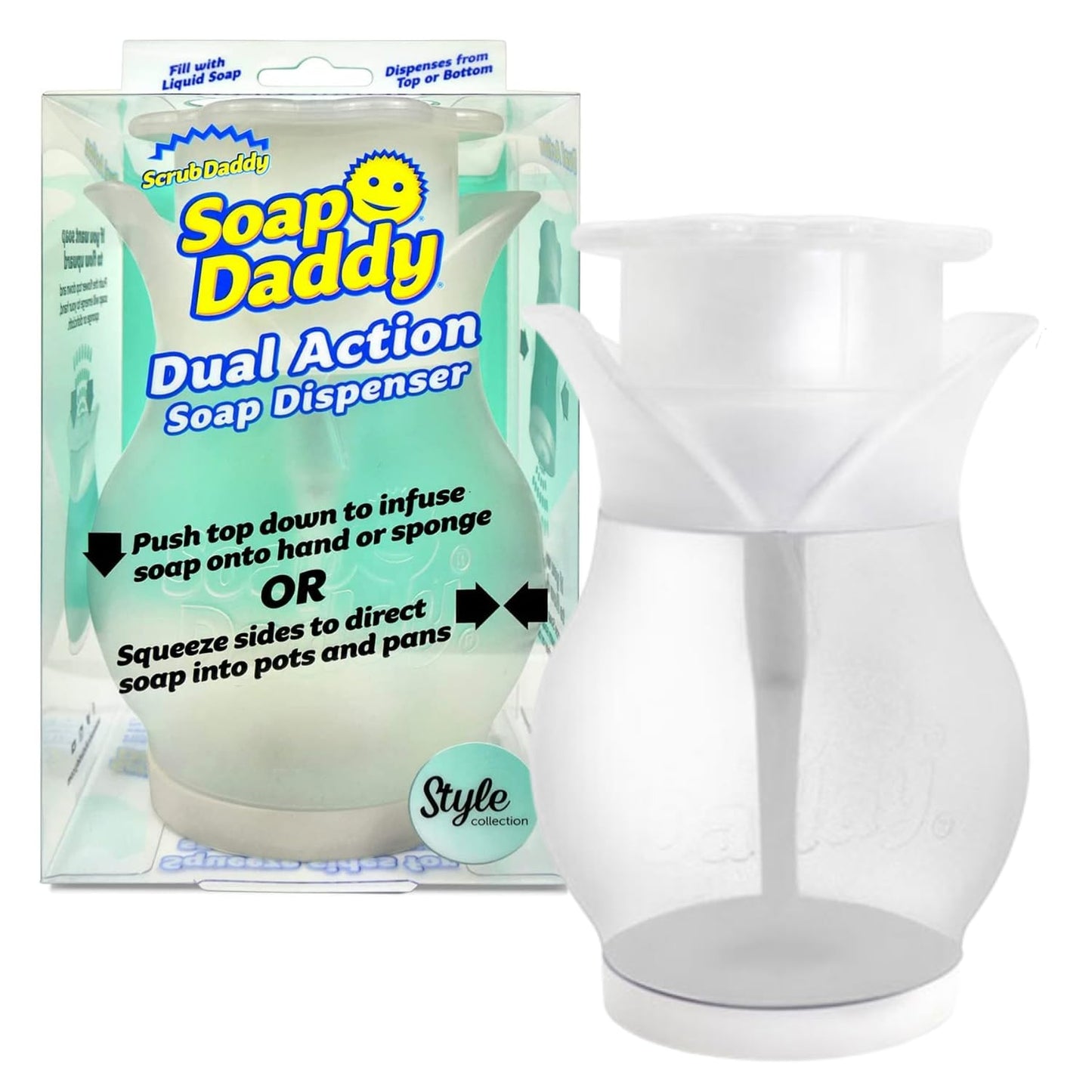 Scrub Daddy Soap Daddy Soap Dispenser - Dual Action Soap Dispenser for Sponges, Hands, or Tall Pots - Refillable, Stylish, Countertop Organisation