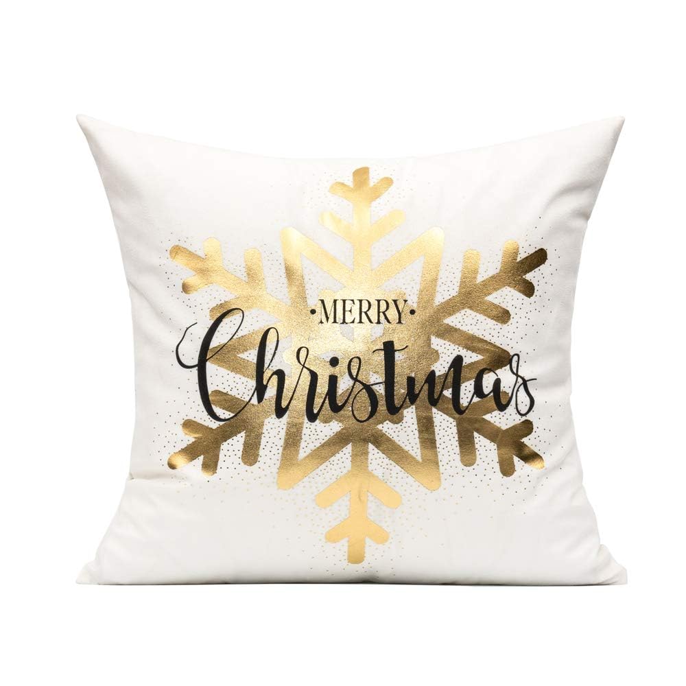 All Smiles White Gold Christmas Decorations Throw Pillow Covers 18X18 Set of 4 Winter Xmas Navidad Home Holiday Décor Velvet Cushion Cases for Sofa Tree Snowflake Reindeer