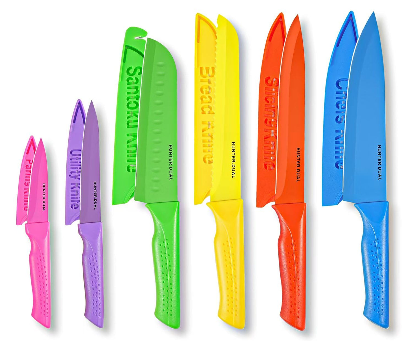 Knife Set, 12-PC Colorful Kitchen Knife Set, 6 Sharp Kitchen Knives with Covers for Cooking, Cutting&Chopping, Greenstone