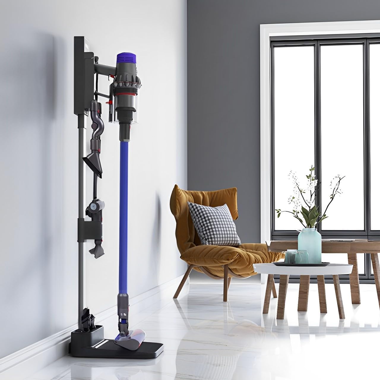 Freestanding Holder for Dyson Vacuum Stand – Suitable for Dyson V6 V7 V8 V10 V11 V12 V15 Vacuum Cleaners, Elegant and Stable Design – Charcoal Black