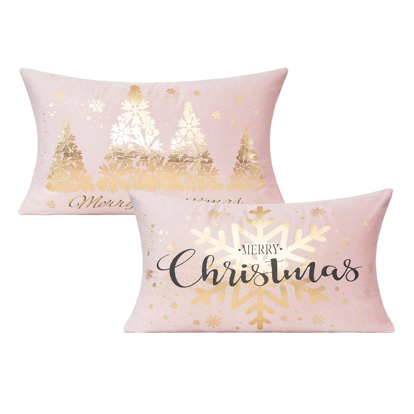 All Smiles White Gold Christmas Decorations Throw Pillow Covers 18X18 Set of 4 Winter Xmas Navidad Home Holiday Décor Velvet Cushion Cases for Sofa Tree Snowflake Reindeer