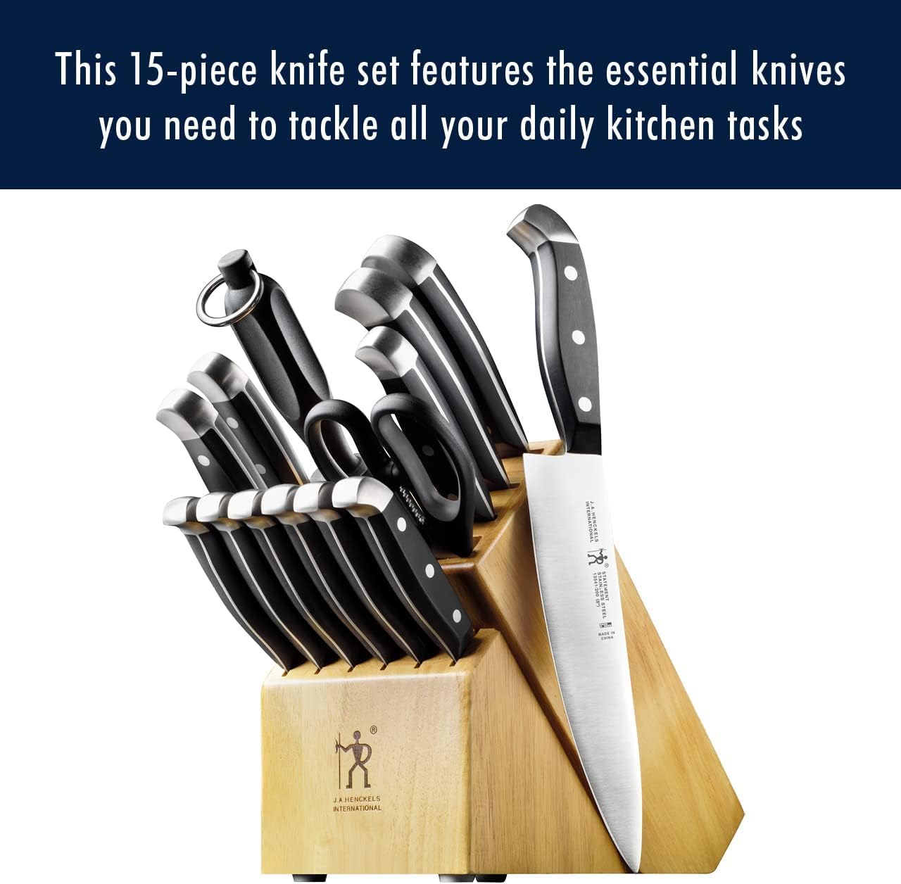 HENCKELS Premium Quality 15-Piece Knife Set with Block, Razor-Sharp, German Engineered Knife Informed by over 100 Years of Masterful Knife Making, Lightweight and Strong, Dishwasher Safe