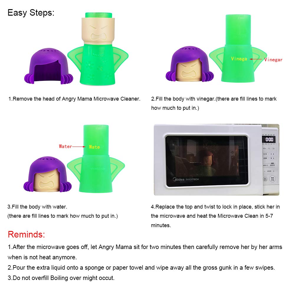 Angry Mama Microwave Oven Steam Cleaner, Angry Mom Microwave Cleaner, Just Add Vinegar and Water, Cut Cleaning Time by Half (Green)