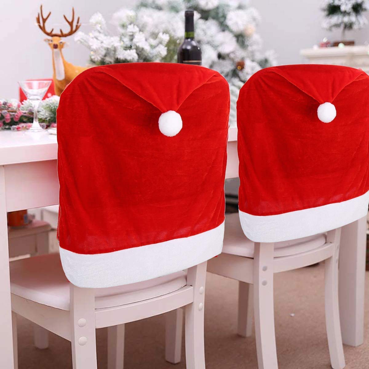 4pc Red Hat Dining Chair Slipcovers,Christmas Chair Back Covers Kitchen Chair Covers for Christmas Holiday Festival Decoration