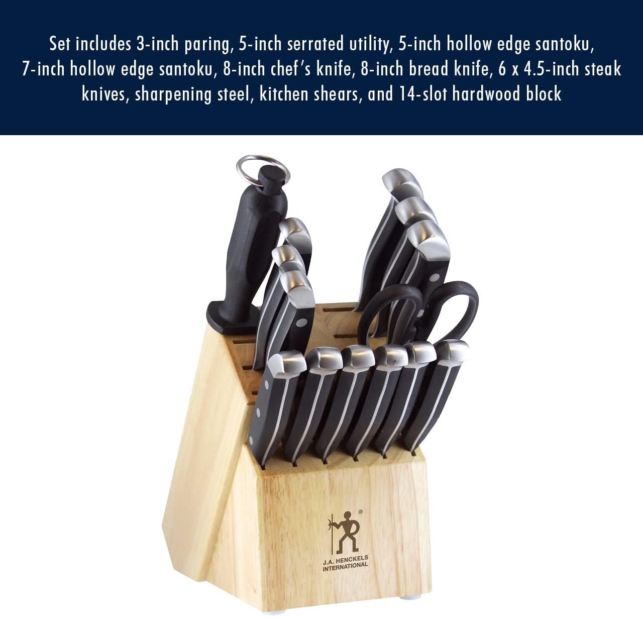 HENCKELS Premium Quality 15-Piece Knife Set with Block, Razor-Sharp, German Engineered Knife Informed by over 100 Years of Masterful Knife Making, Lightweight and Strong, Dishwasher Safe