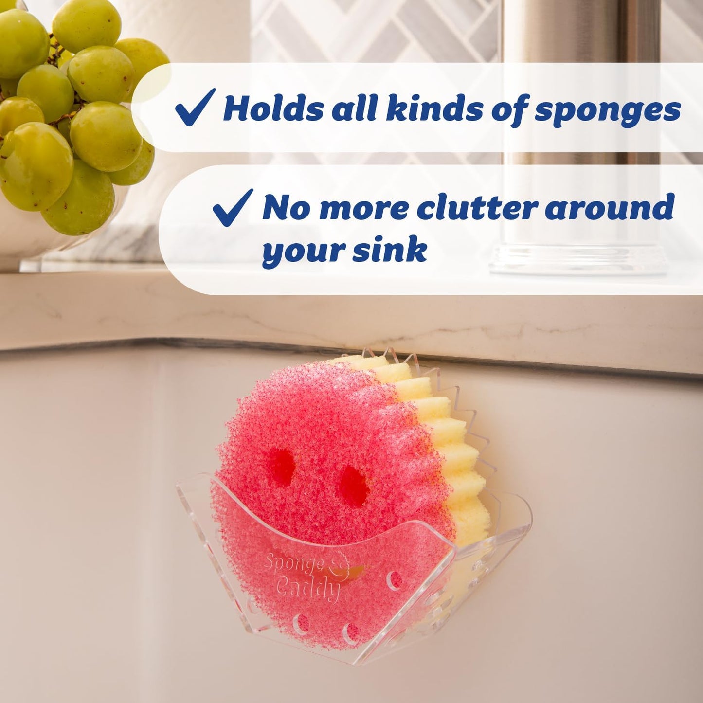 Scrub Daddy Sponge Caddy Universal Household Sponge Holder - In Sink Sponge Holder with Dual Suction Cups - for Scrub Daddy and Traditional Sponges