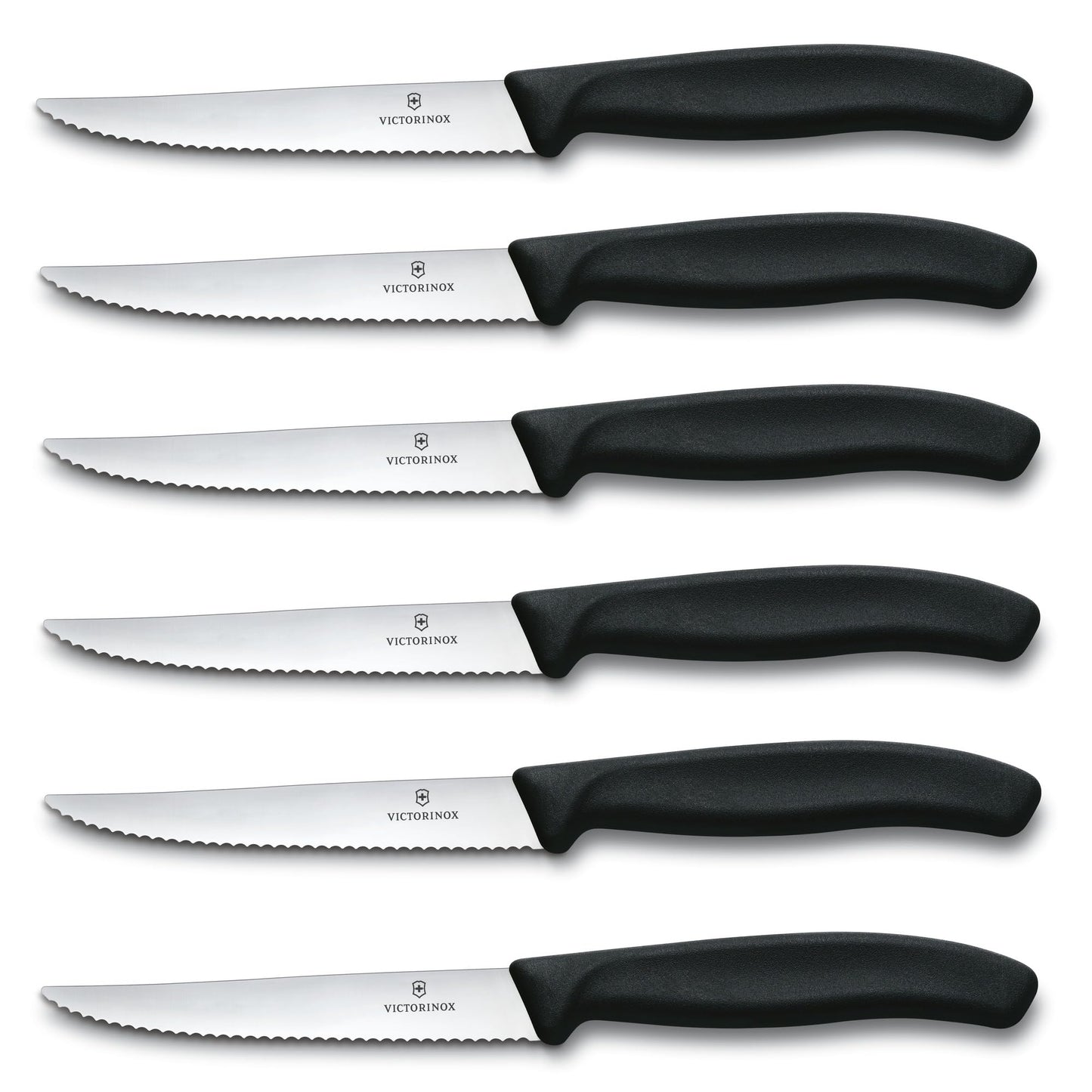 Victorinox 6.7233.6 Swiss Classic Steak Knife Set Ideal for Slicing a Wide Variety of Steak Cuts Serrated Blade in Black, Set of 6