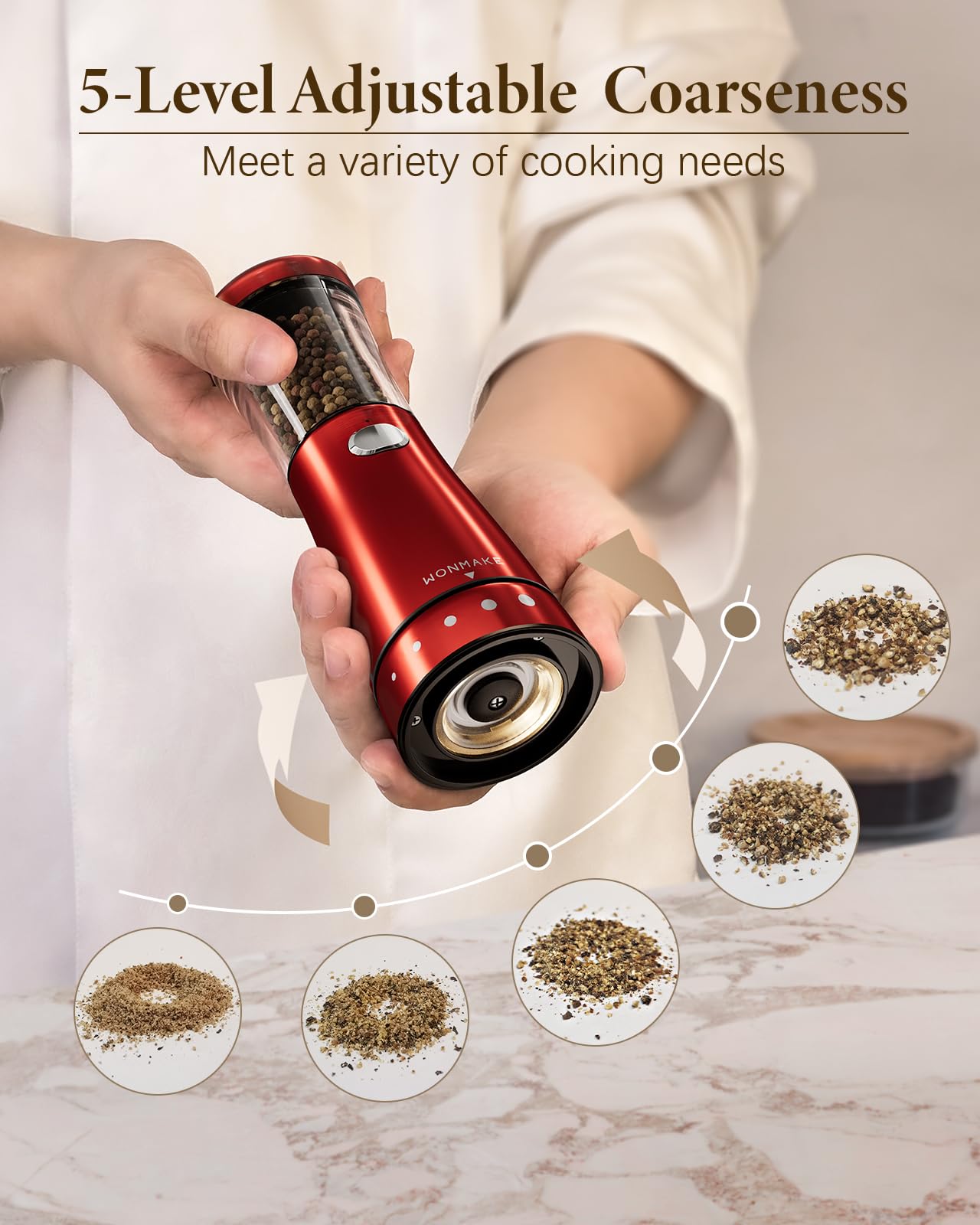 Electric Salt and Pepper Grinder Set with 4.5oz Large Capacity, Stainless Steel Rechargeable Salt and Pepper Grinder Set with 1.8" Wide Mouth, Adjustable Coarseness, Storage Base, Ideal Kitchen Gadget