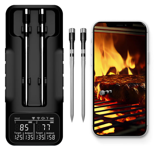 800ft Wireless Meat Thermometer with 2 Upgraded Thinner Probes Digital BBQ Thermometer Wireless with Large LCD Screen Bluetooth Thermometer for BBQ Oven, Smoker, Barbecue Shop Thermometer