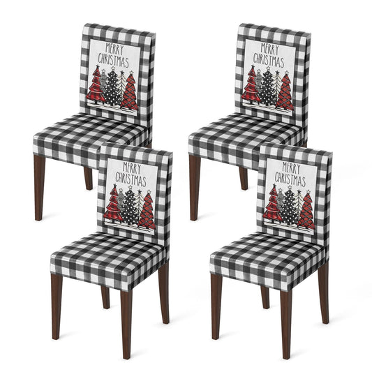 Horaldaily 4PCS Christmas Dining Chair Covers, Black Buffalo Plaid Trees Stretch Removable Washable Slipcover Chair Protector for Dining Room Home Decor