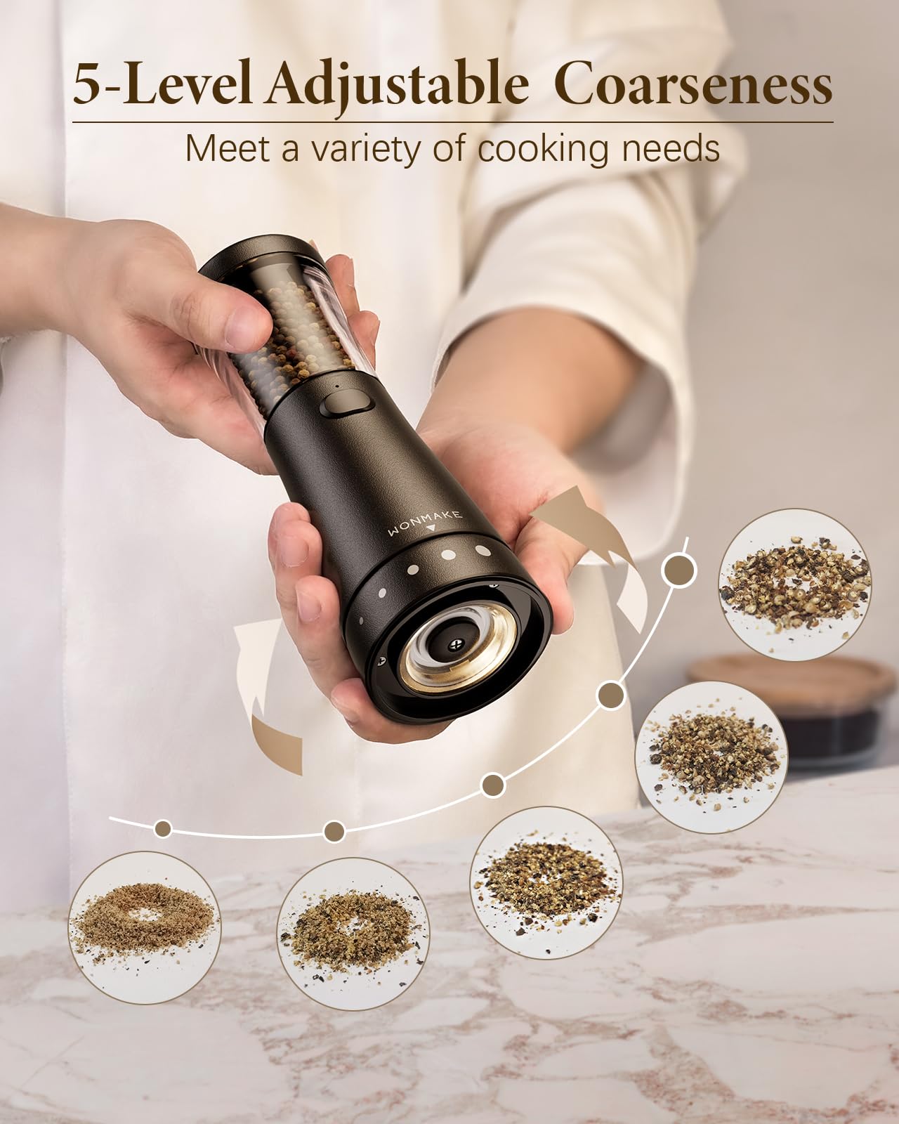 Electric Salt and Pepper Grinder Set with 4.5oz Large Capacity, Stainless Steel Rechargeable Salt and Pepper Grinder Set with 1.8" Wide Mouth, Adjustable Coarseness, Storage Base, Ideal Kitchen Gadget