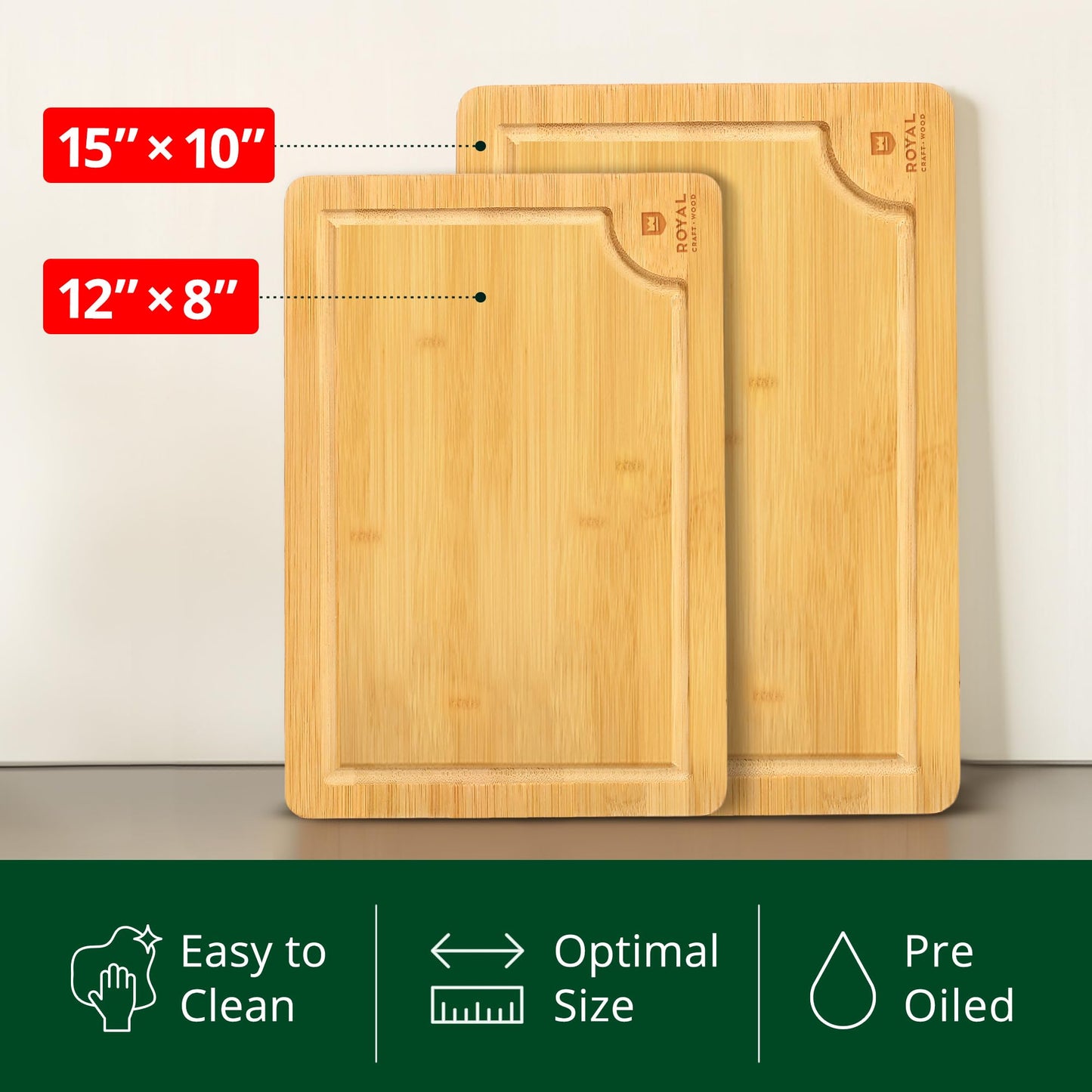 Wooden Cutting Boards for Kitchen Meal Prep & Serving - Bamboo Wood Cutting Board Set - Charcuterie & Chopping Butcher Block for Meat - Kitchen Gadgets Gift