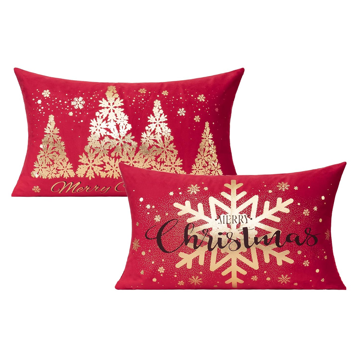 All Smiles White Gold Christmas Decorations Throw Pillow Covers 18X18 Set of 4 Winter Xmas Navidad Home Holiday Décor Velvet Cushion Cases for Sofa Tree Snowflake Reindeer