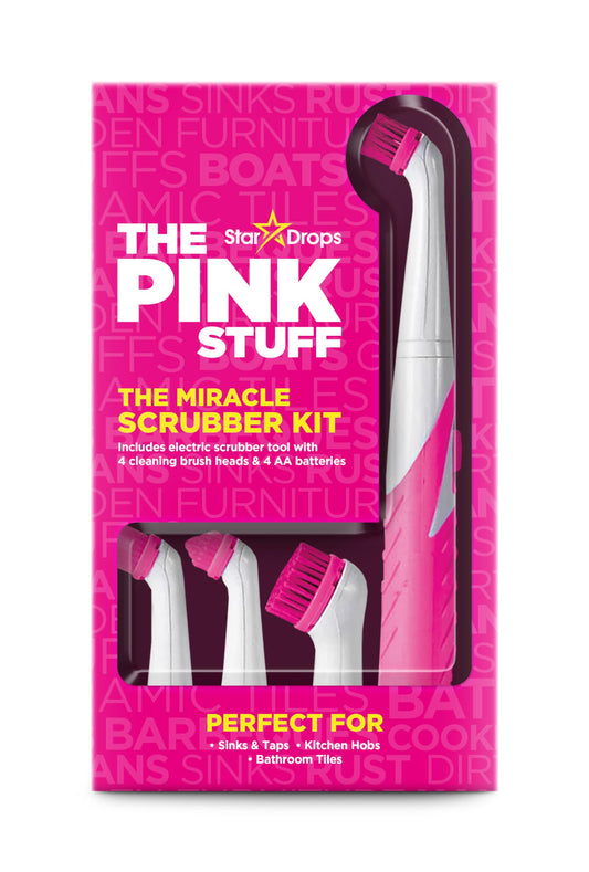 The Pink Stuff Sonic Scrubber Kit for Miracle Cleaning Paste - Electric Scrubber with Interchangeable Heads - Ideal for Effective Cleaning of Hard to Reach Places