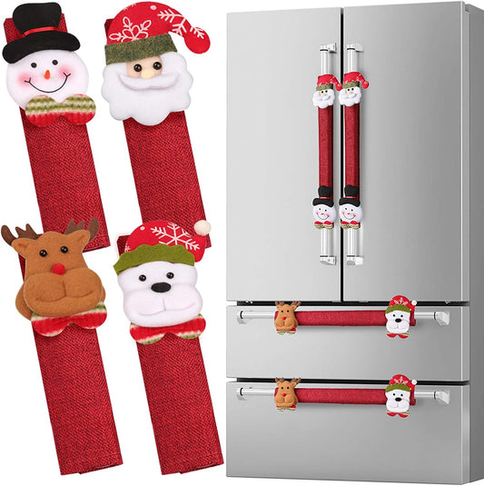 D-FantiX Christmas Refrigerator Handle Covers Set of 8, Santa Snowman Kitchen Appliance Covers Fridge Microwave Oven Dishwasher Refrigerator Door Handle Covers Protector Christmas Decorations