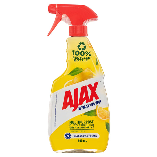 Ajax Spray n' Wipe Multi-Purpose Cleaner Trigger, Antibacterial Disinfectant, 500mL, Lemon Citrus Surface Spray, Household Grade