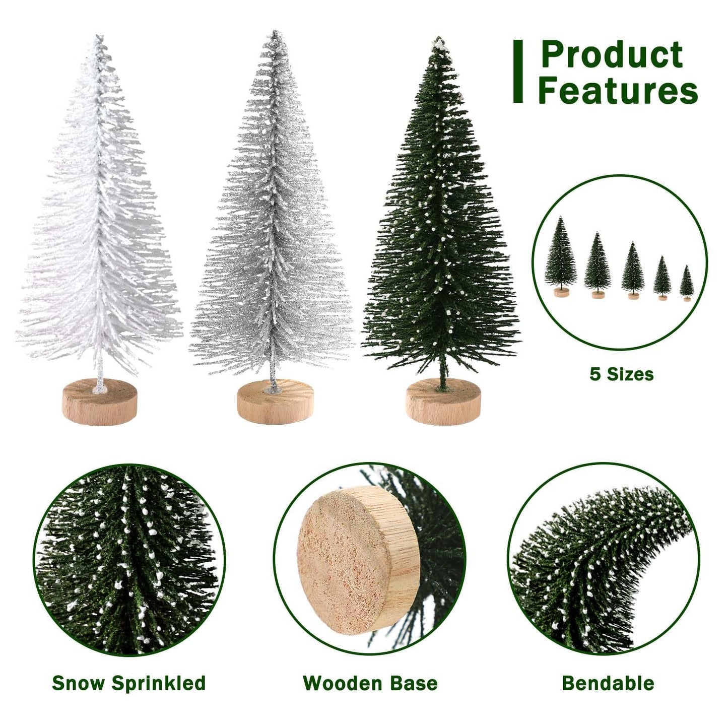 30Pcs Christmas Decorations Mini Christmas Trees, Artificial Christmas Tree Bottle Brush Trees with Wooden Base for Christmas Decor Christmas Party Home Table Craft