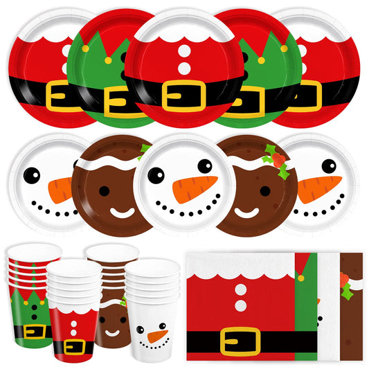 160pcs Christmas Paper Plates Napkins Christmas Party Supplies Santa Christmas Gingerbread Snowman Disposable Dinner Tableware Dessert Party Supplies Serve 40 Guests