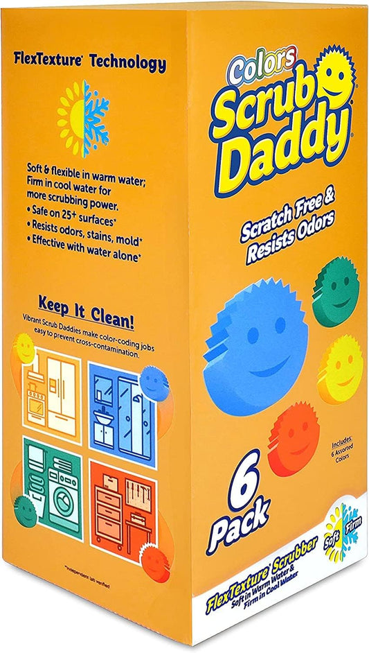 Scrub Daddy Colors 6 Pack - Vibrant Colour Scrub Daddy - Soft in Warm Water, Firm in Cold Water for Tough Cleaning - Colour Coded Cleaning