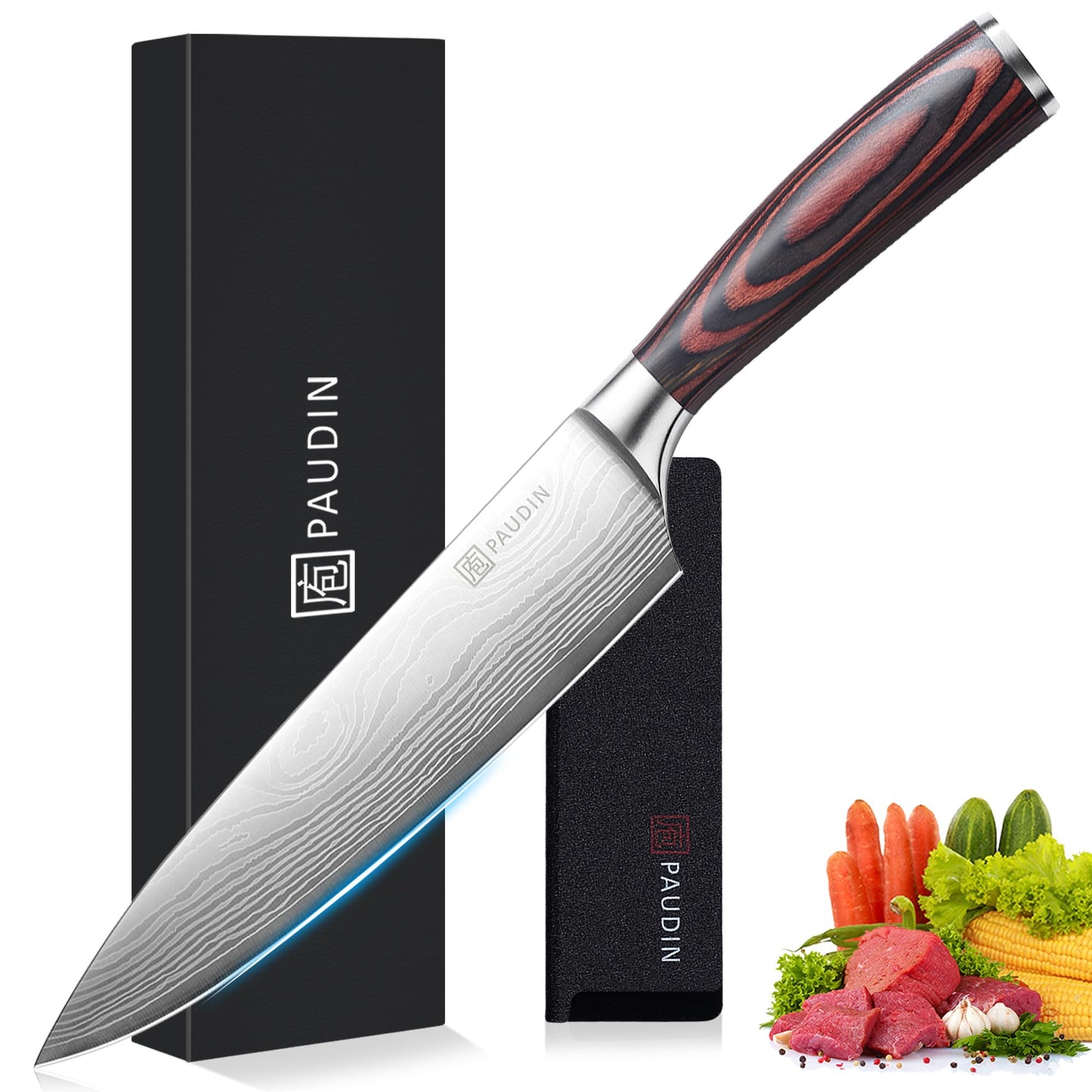 PAUDIN Chef Knife, 8 Inch High Carbon Stainless Steel Sharp Kitchen Knife with Ergonomic Handle, Gift Box for Family & Restaurant