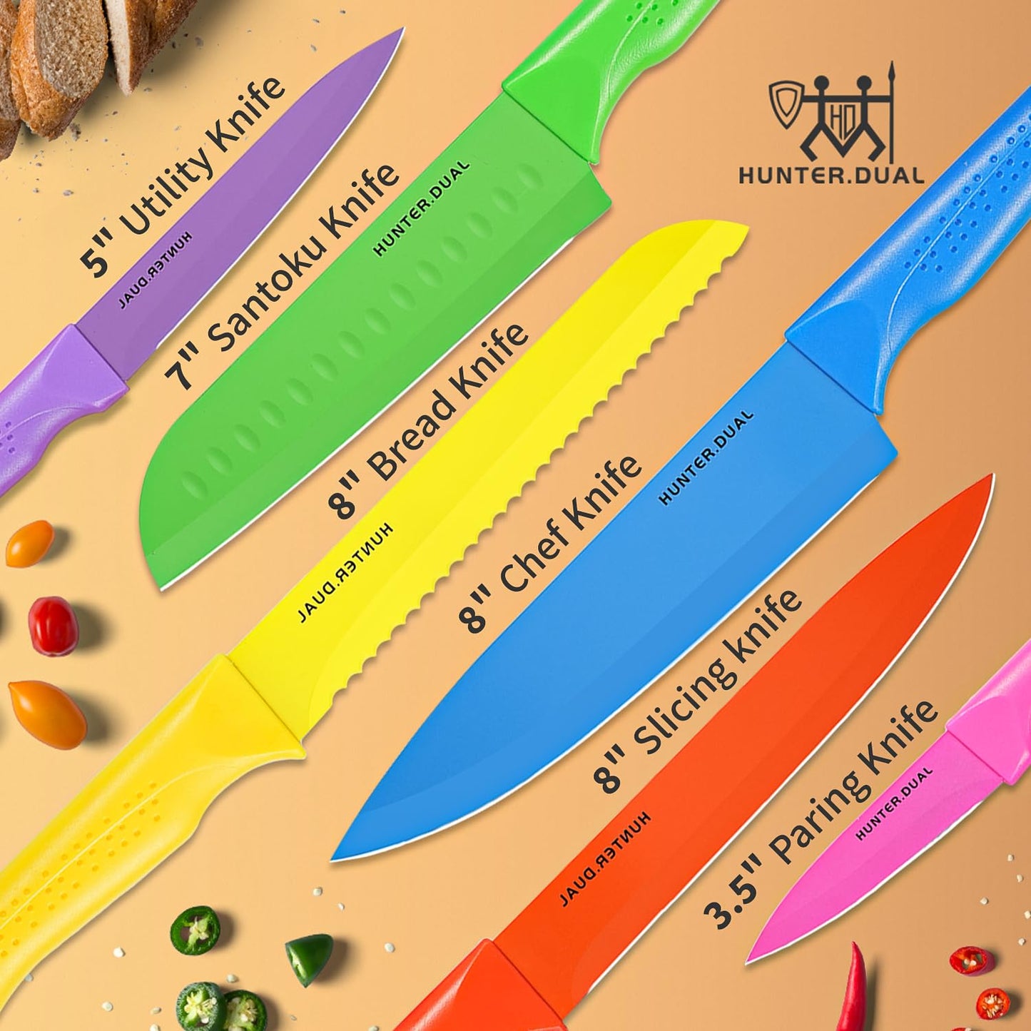 Knife Set, 12-PC Colorful Kitchen Knife Set, 6 Sharp Kitchen Knives with Covers for Cooking, Cutting&Chopping, Greenstone