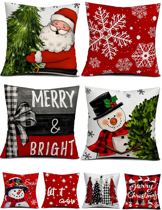 Christmas Decorations Set of 4 Double-Sided Print Christmas Pillow Covers 18" x 18", with 8 Cute Christmas Decor Patterns, Throw Pillow Covers Perfect for Christmas and Home Decor