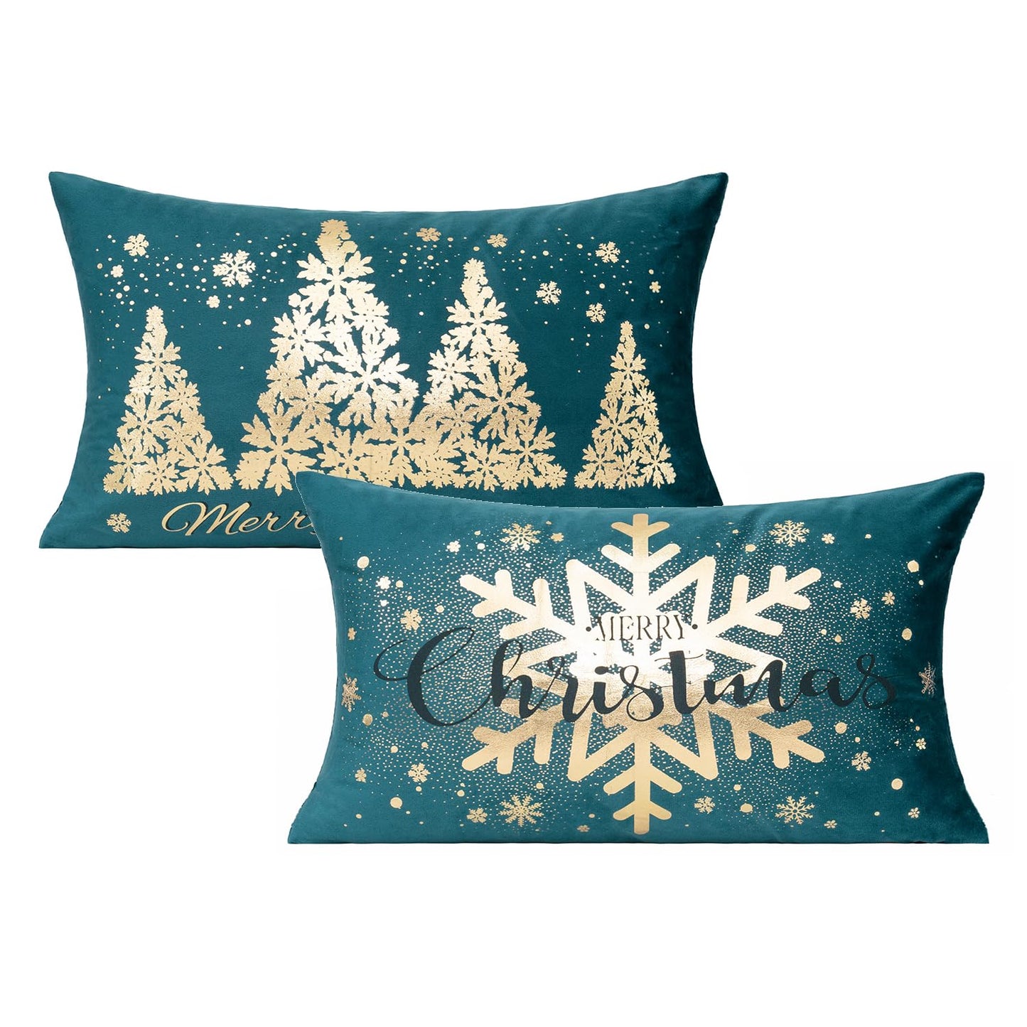 All Smiles White Gold Christmas Decorations Throw Pillow Covers 18X18 Set of 4 Winter Xmas Navidad Home Holiday Décor Velvet Cushion Cases for Sofa Tree Snowflake Reindeer