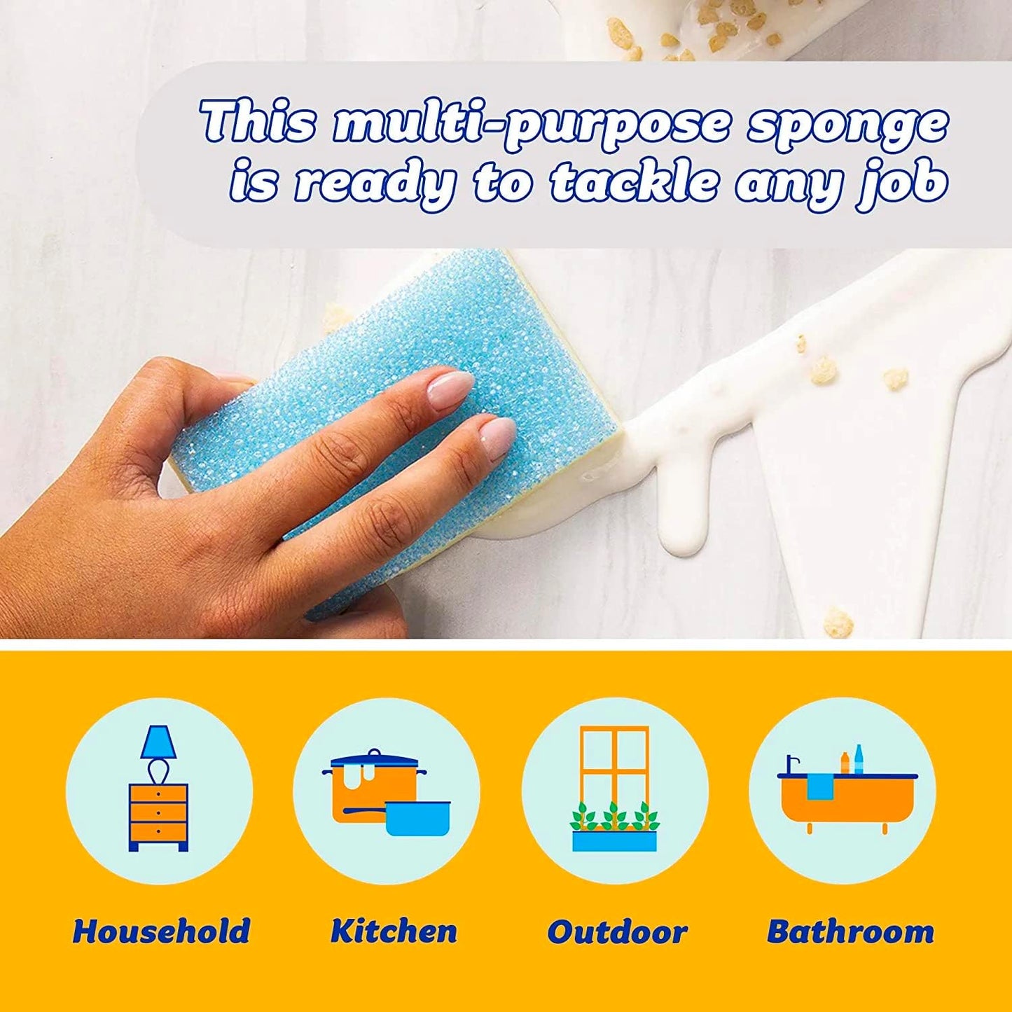 Sponge Daddy - Multipurpose Cleaning Scrubber and Sponge - One Side for Scrubbing, the Other for Mopping Up - Scratch Free, Odour Resistant - 4 Sponge Daddy Sponges