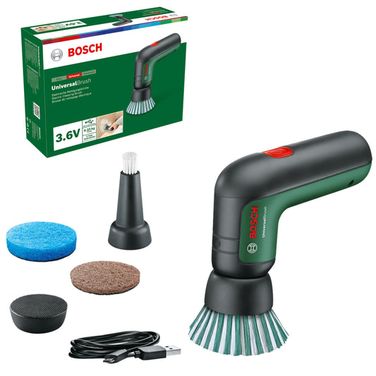 Bosch 3.6V Cordless Electric Power Cleaning Brush with 4 Cleaning Attachments & Micro USB Cable (UniversalBrush). Made in Europe