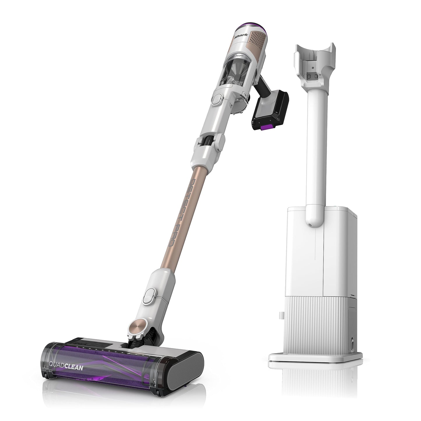 Shark Detect Pro Cordless Vacuum Cleaner with 2L Auto-Empty System, Ultra-Lightweight & Flexible Anti Hair Wrap with Pet & Duster-Crevice Tools, 60 Mins Run-Time, Dock, White/Brass IW3611ANZ