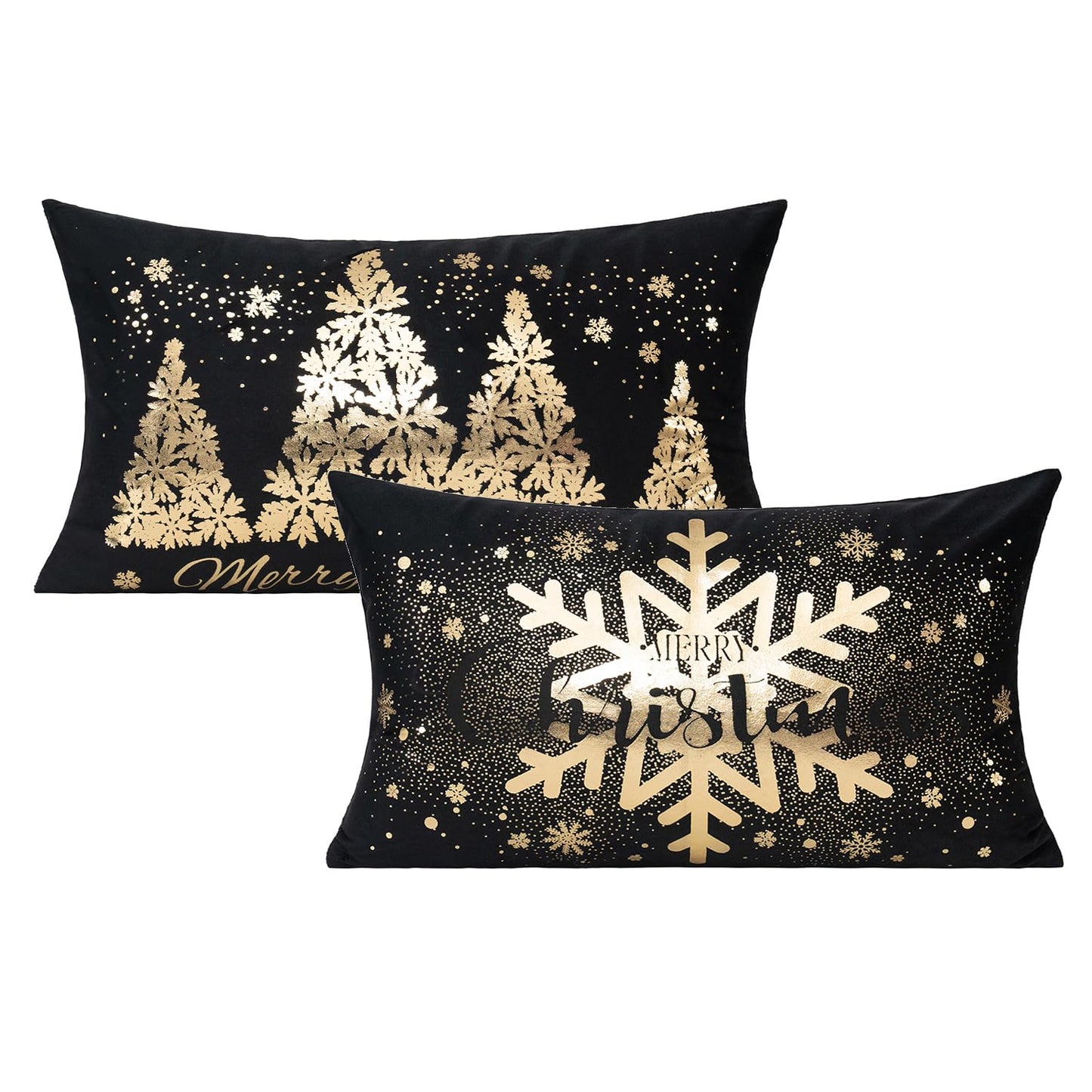 All Smiles White Gold Christmas Decorations Throw Pillow Covers 18X18 Set of 4 Winter Xmas Navidad Home Holiday Décor Velvet Cushion Cases for Sofa Tree Snowflake Reindeer