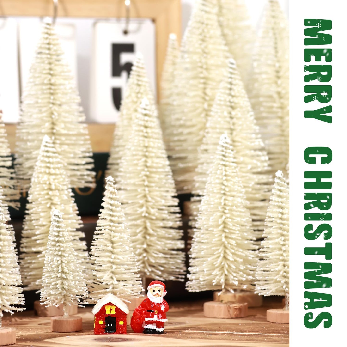 30Pcs Christmas Decorations Mini Christmas Trees, Artificial Christmas Tree Bottle Brush Trees with Wooden Base for Christmas Decor Christmas Party Home Table Craft