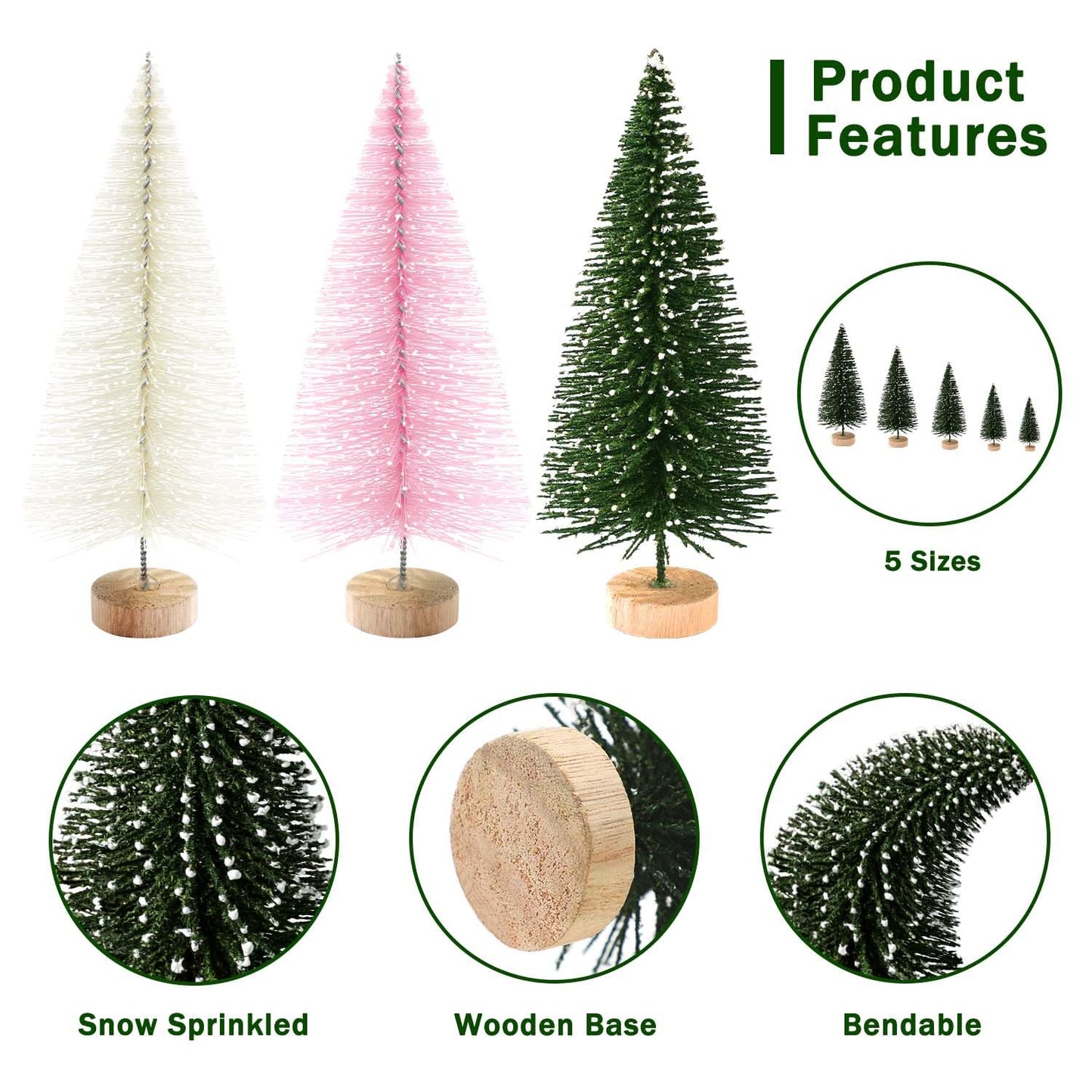 30Pcs Christmas Decorations Mini Christmas Trees, Artificial Christmas Tree Bottle Brush Trees with Wooden Base for Christmas Decor Christmas Party Home Table Craft