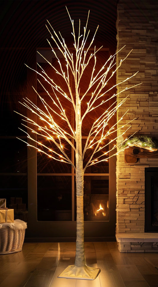 TW SHINE 144 LED Lighted Birch Tree, 6 FT Pre-lit Artificial Christmas Trees for Thanksgiving Christmas Decorations Indoor Home Bedroom Outdoor Festival Wedding Party, Warm White