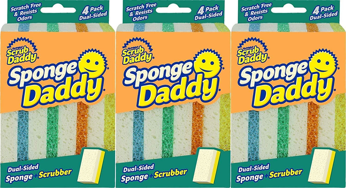 Sponge Daddy - Multipurpose Cleaning Scrubber and Sponge - One Side for Scrubbing, the Other for Mopping Up - Scratch Free, Odour Resistant - 4 Sponge Daddy Sponges