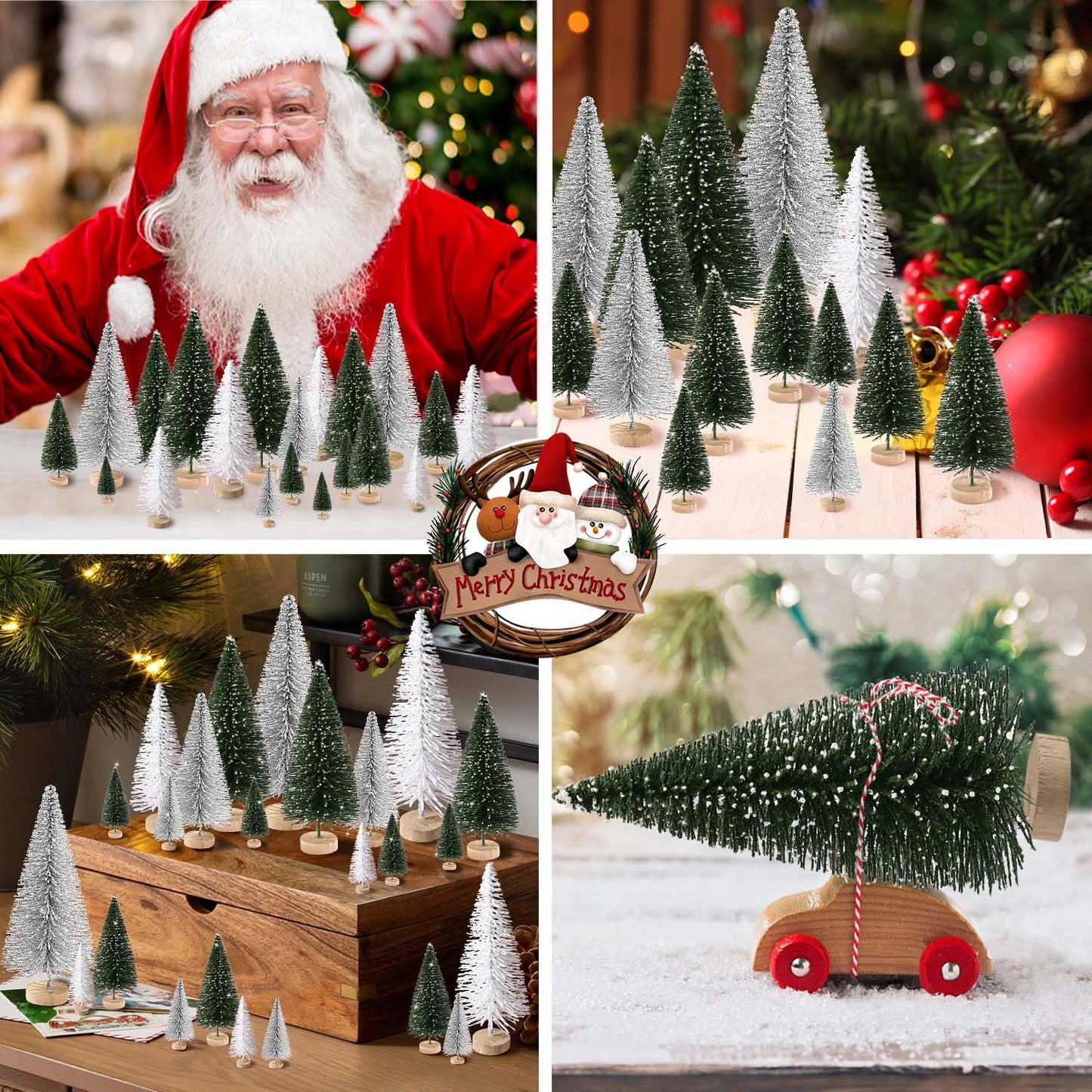 30Pcs Christmas Decorations Mini Christmas Trees, Artificial Christmas Tree Bottle Brush Trees with Wooden Base for Christmas Decor Christmas Party Home Table Craft