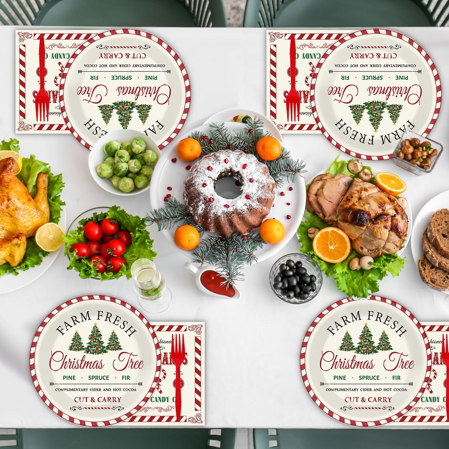 200Pcs Christmas Farmhouse Plates and Napkins Christmas Old Fashion Tableware Set Xmas Tree Candy Canes Disposable Dinnerware Set Winter Holiday Birthday Party Supplies Decorations Serve for 50 Guests