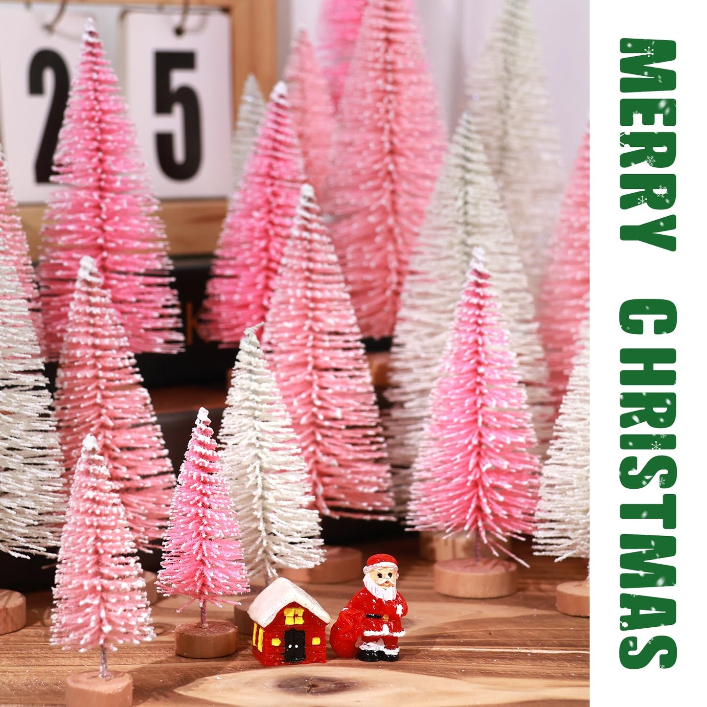 30Pcs Christmas Decorations Mini Christmas Trees, Artificial Christmas Tree Bottle Brush Trees with Wooden Base for Christmas Decor Christmas Party Home Table Craft