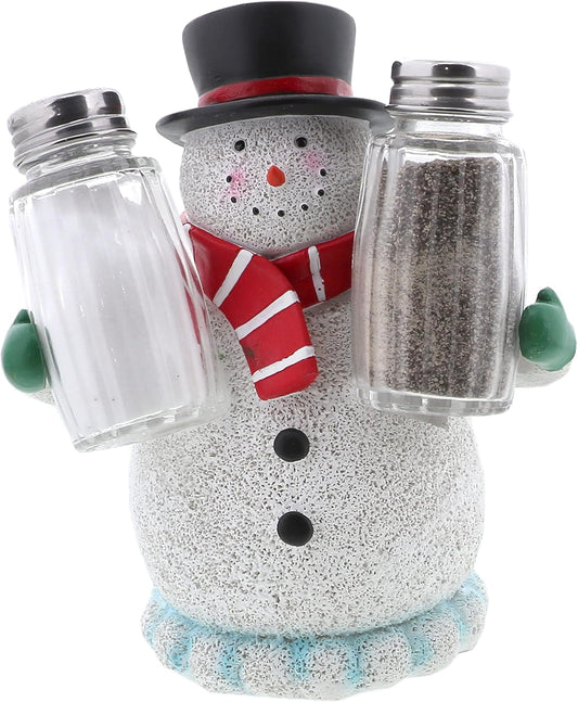 Christmas Snowman Novelty Salt and Pepper Shaker Set With Stand Holiday Kitchen Décor - Snowman Stand