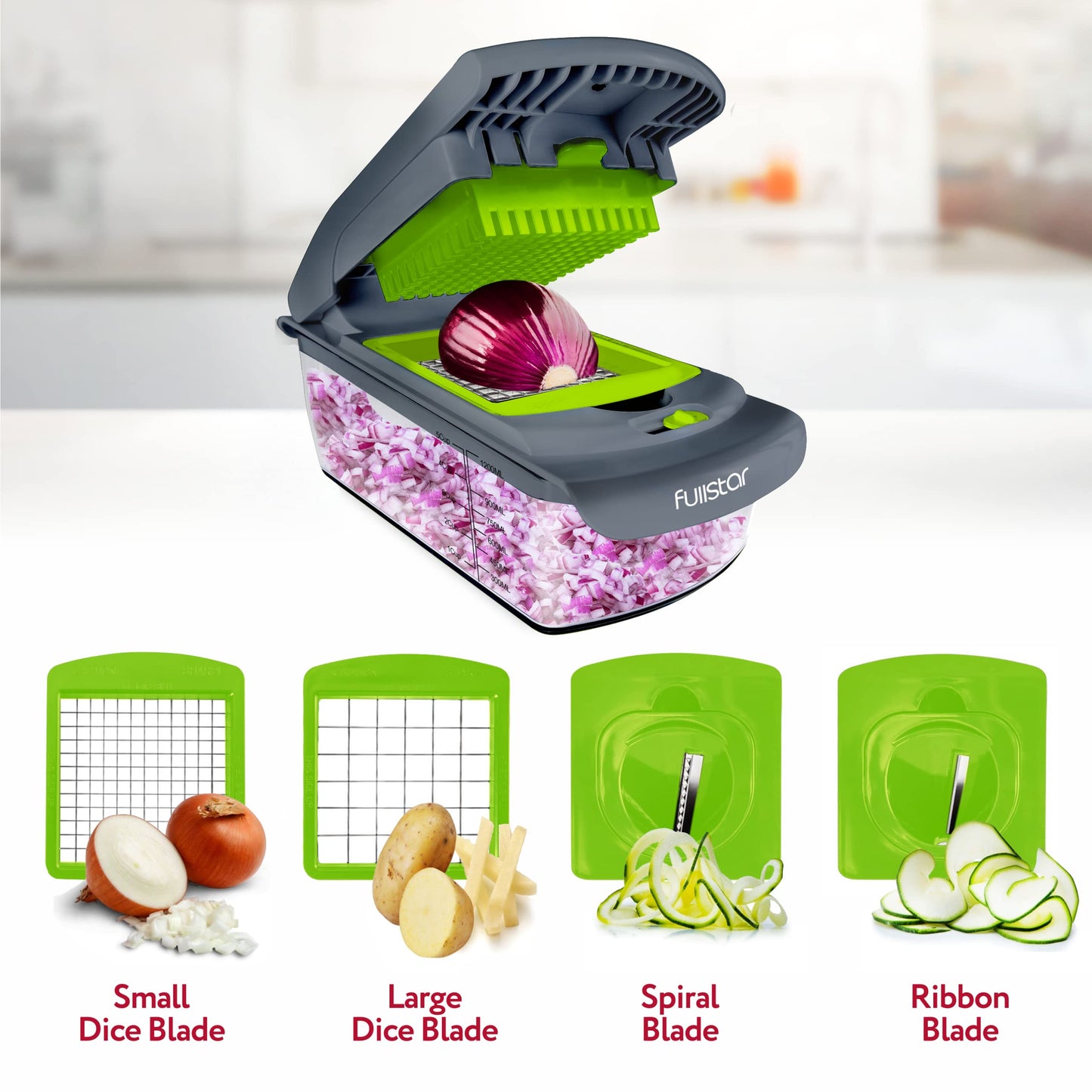 Fullstar Vegetable Chopper - Food Chopper - Onion Chopper - Vegetable Slicer & Spiralizer - Veggie Chopper with Container - Kitchen Gadgets - Home Essentials - Kitchen Accessories (4 in 1, White)