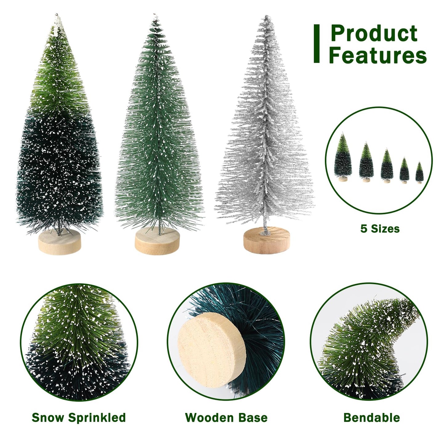 30Pcs Christmas Decorations Mini Christmas Trees, Artificial Christmas Tree Bottle Brush Trees with Wooden Base for Christmas Decor Christmas Party Home Table Craft