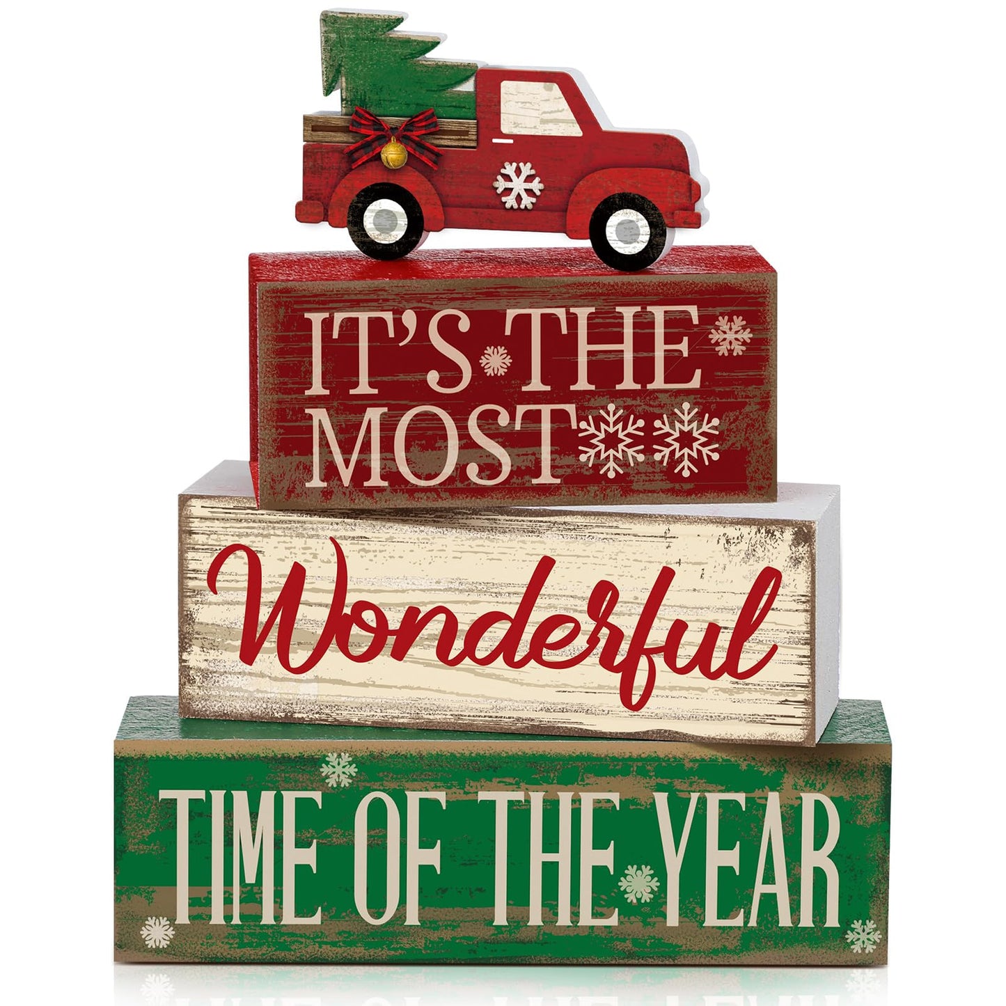 4 Pcs Wooden Christmas Tabletop Decor Christmas Tree Tiered Tray Decor Rustic Wood Christmas Tree Block Sign Gift Merry Christmas Centerpiece Farmhouse Christmas Table Decor