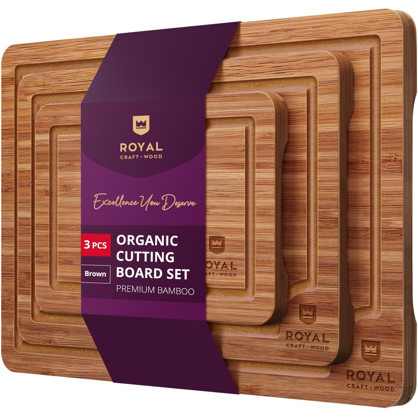 Wooden Cutting Boards for Kitchen Meal Prep & Serving - Bamboo Wood Cutting Board Set - Charcuterie & Chopping Butcher Block for Meat - Kitchen Gadgets Gift