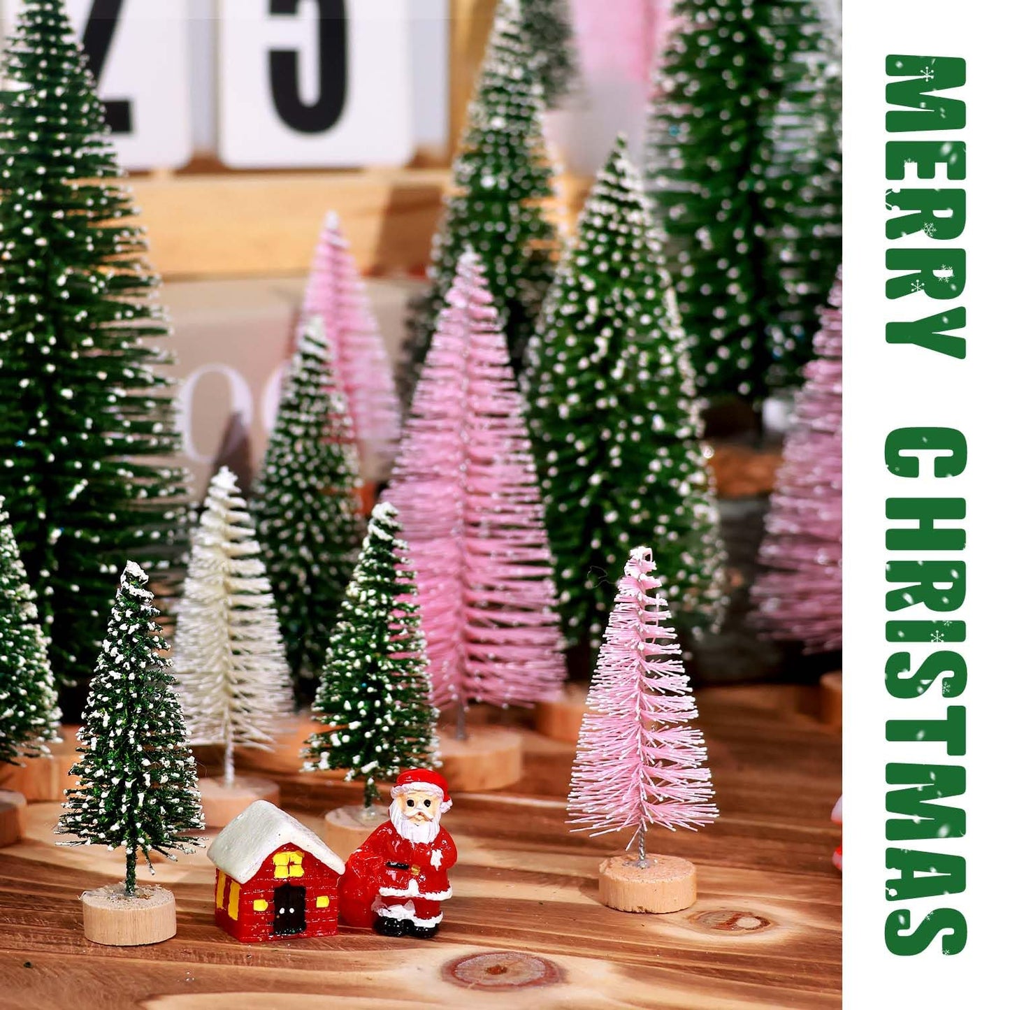 30Pcs Christmas Decorations Mini Christmas Trees, Artificial Christmas Tree Bottle Brush Trees with Wooden Base for Christmas Decor Christmas Party Home Table Craft